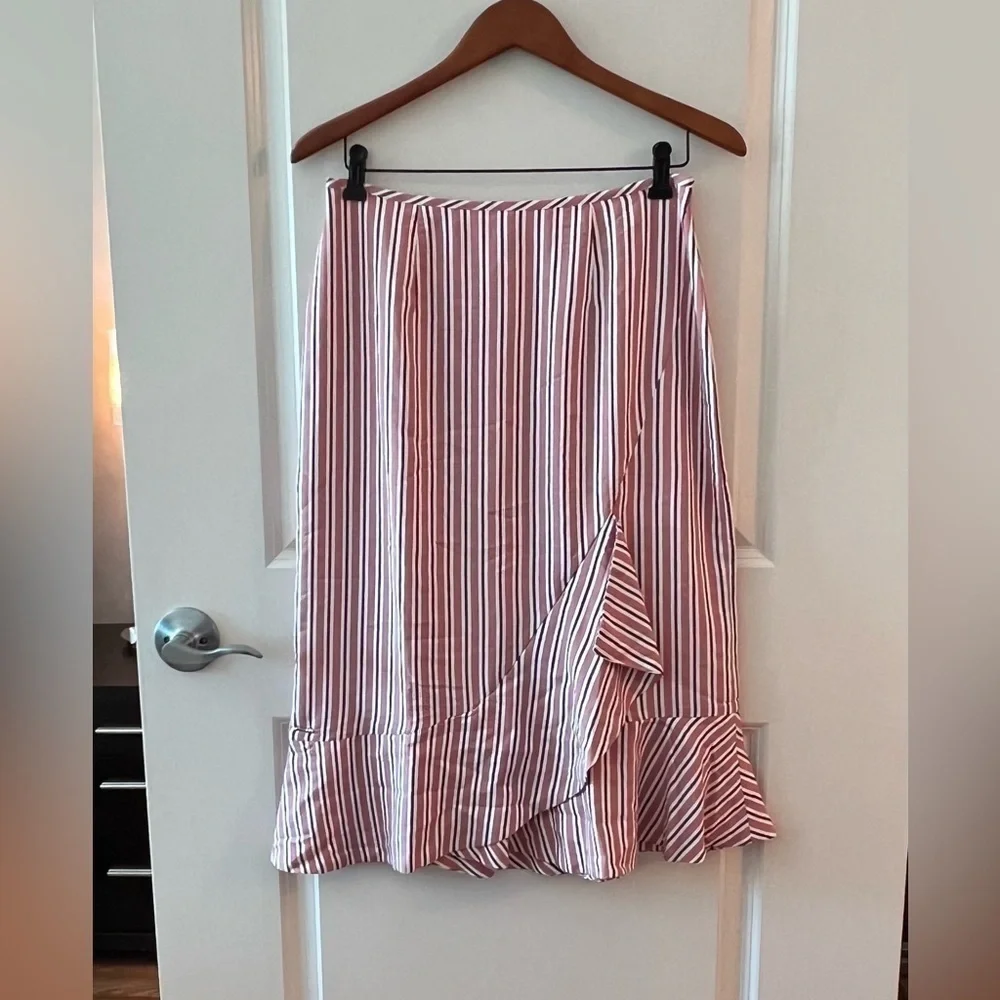 Ted Baker Corn Layered Striped Ruffle Hem Midi Pencil Skirt NWT